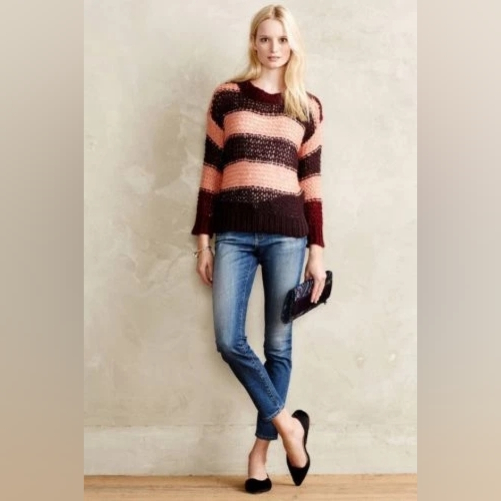 Lili's Closet by Anthropologie Blush Stripe Mohair Pullover Sweater - Size XS
